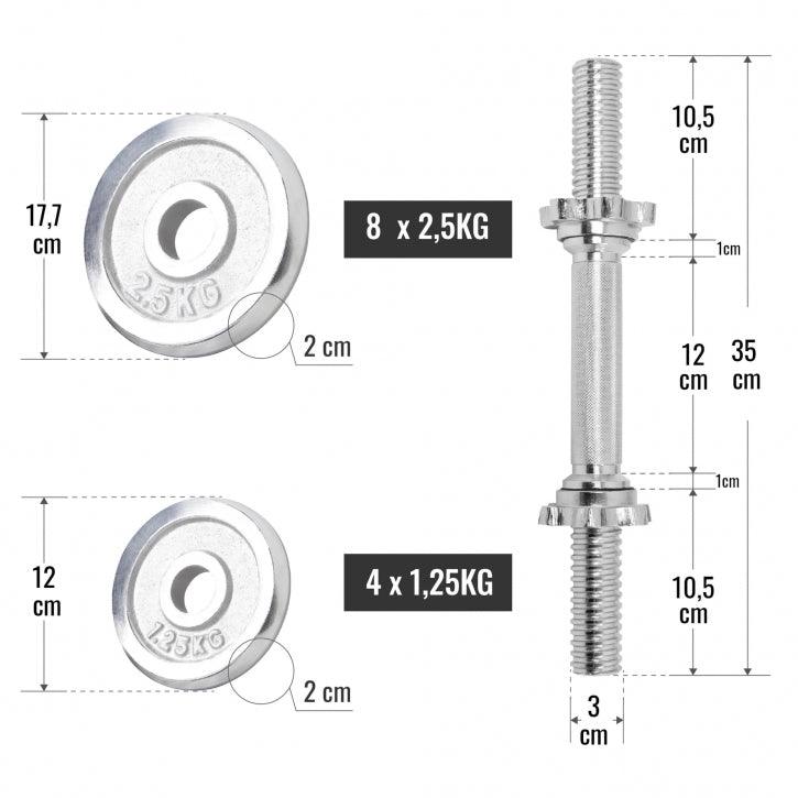 Kurzhantelset 30 kg - Chrom - kaelte-werner