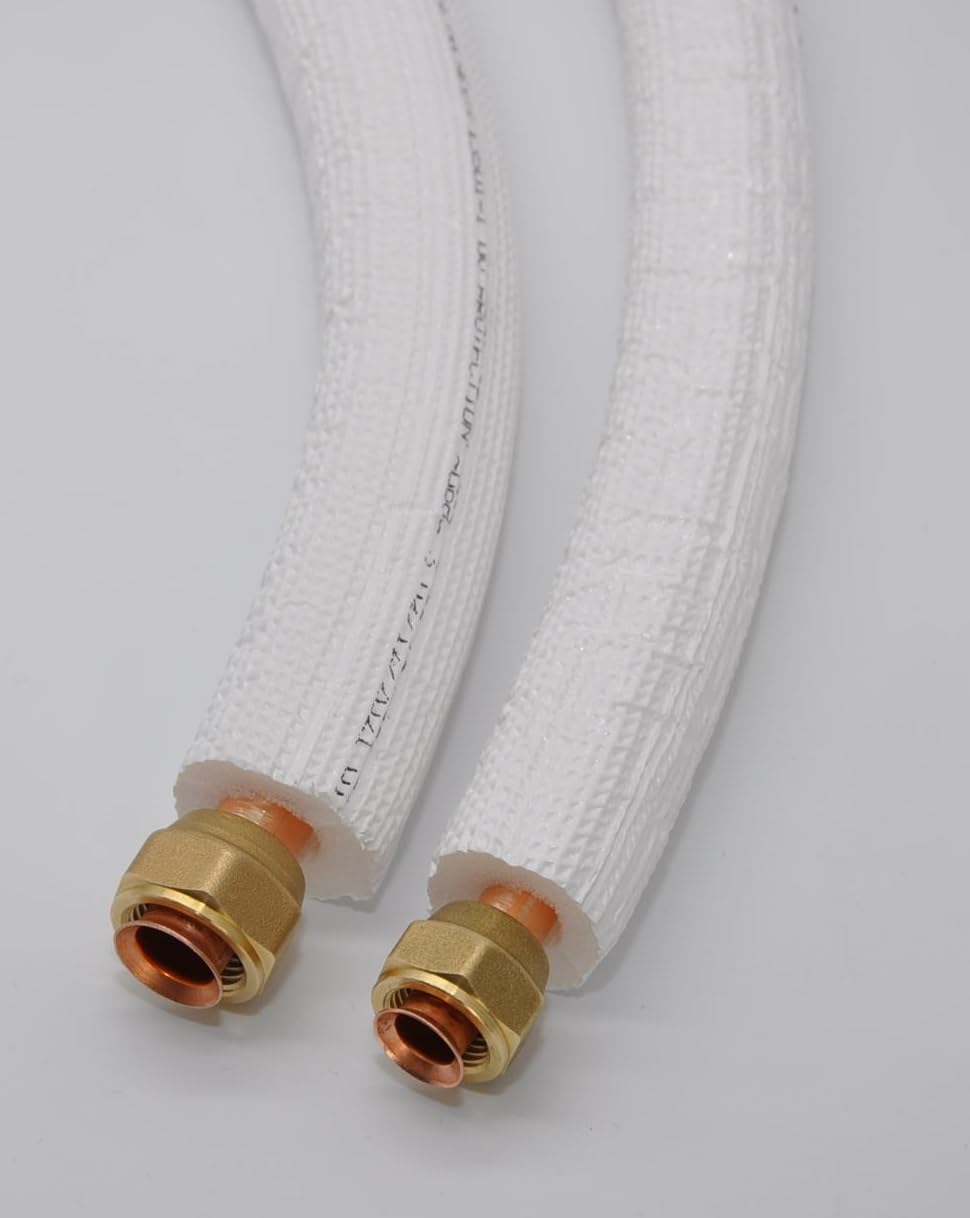 SYSTERM Refrigerant Line for Split Air Conditioners, Copper Pipe Insulated Ready Adjusted 1/4 Inch + 1/2 Inch, Length: 1 m - 25 m, Pre-Insulated Pipes for Cooling Gases R32, R410A and R407C (Length: 9