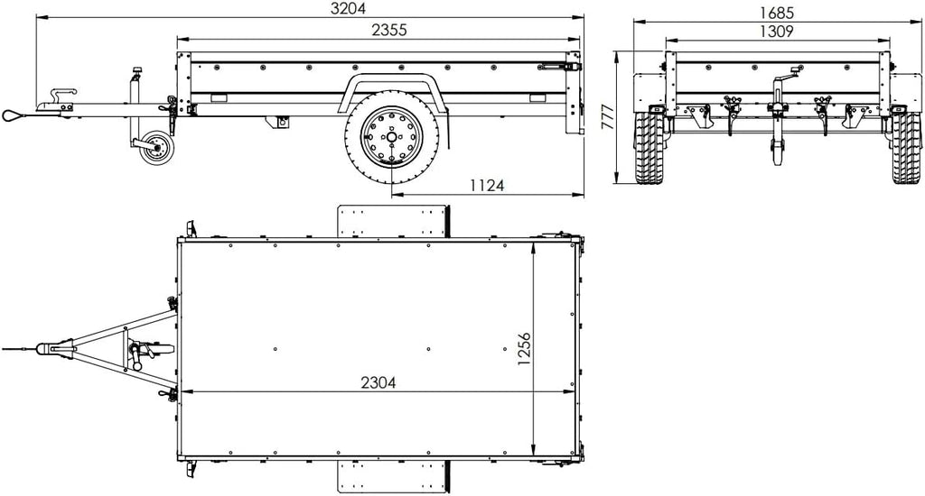 UNITRAILER Trailer Car 230 x 125 cm Garden Trailer 230 Tilting Unitrailer 750 kg with Jockey Wheel
