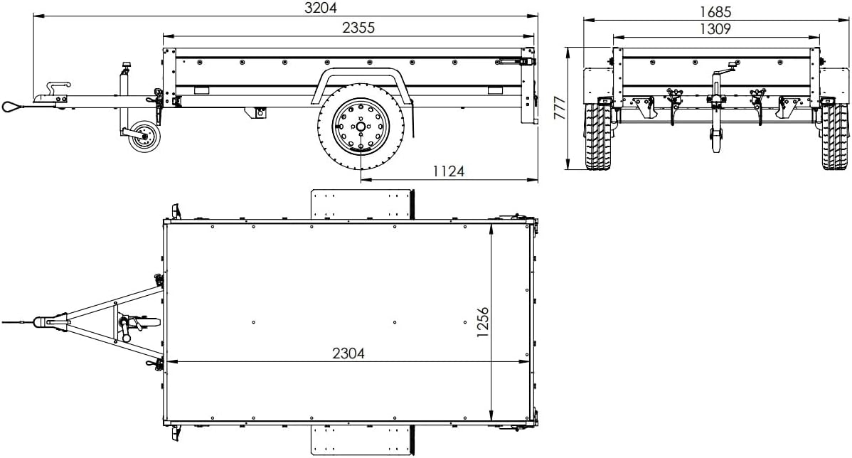 UNITRAILER Trailer Car 230 x 125 cm Garden Trailer 230 Tilting Unitrailer 750 kg with Jockey Wheel