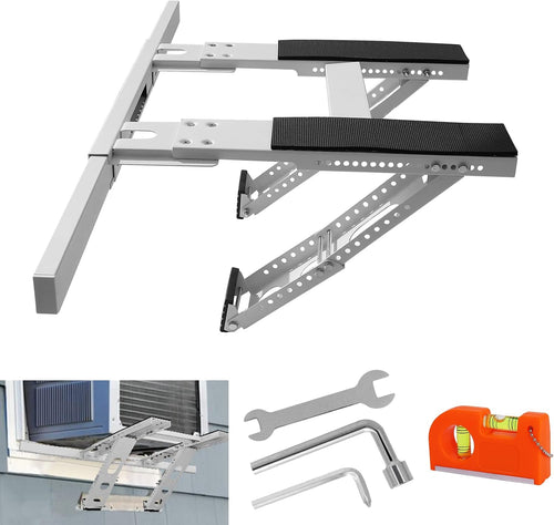 Air Conditioning Bracket No Drilling Adjustable Universal Window Bracket Single/Double Window Bracket Heavy Duty Steel Holds Up to 200lbs for 5000-24000 BTU Units