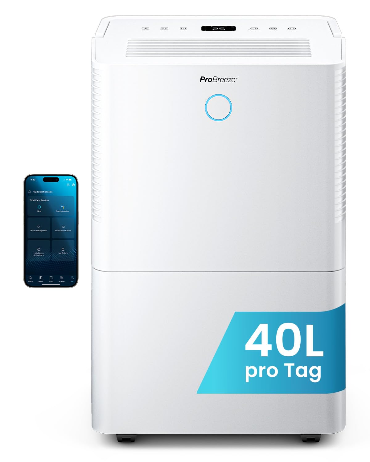 Pro Breeze OmniDry Luftentfeuchter mit App & WLAN, 20L in 24h Entfeuchtungsleistung - Luftentfeuchter elektrisch mit Wäschemodus, Feuchtigkeitssensor, Timer - Gegen Schimmel - Entfeuchter Dehumidifier