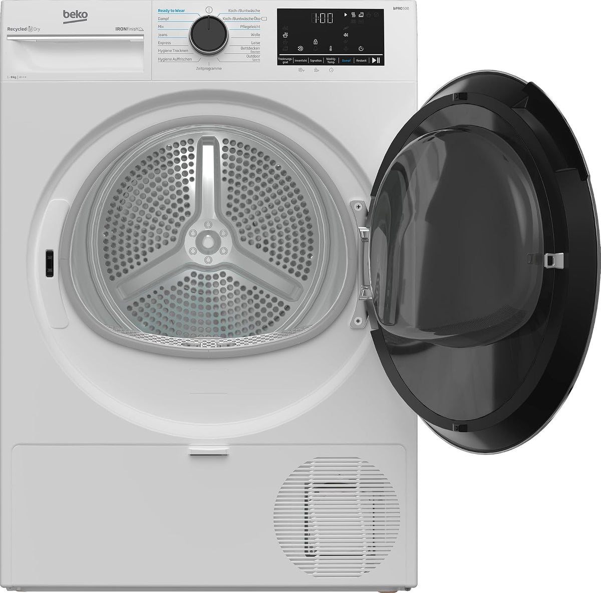 Beko B5T4824IF Wäschetrockner 8 kg, Frontlader Wärmepumpentrockner, Allergikergeeignet, 15 Programme, Dampffunktion, Knitterschutz, Sensortrocknung, Silent-Programm, Aquawave Schontrommel, Weiß