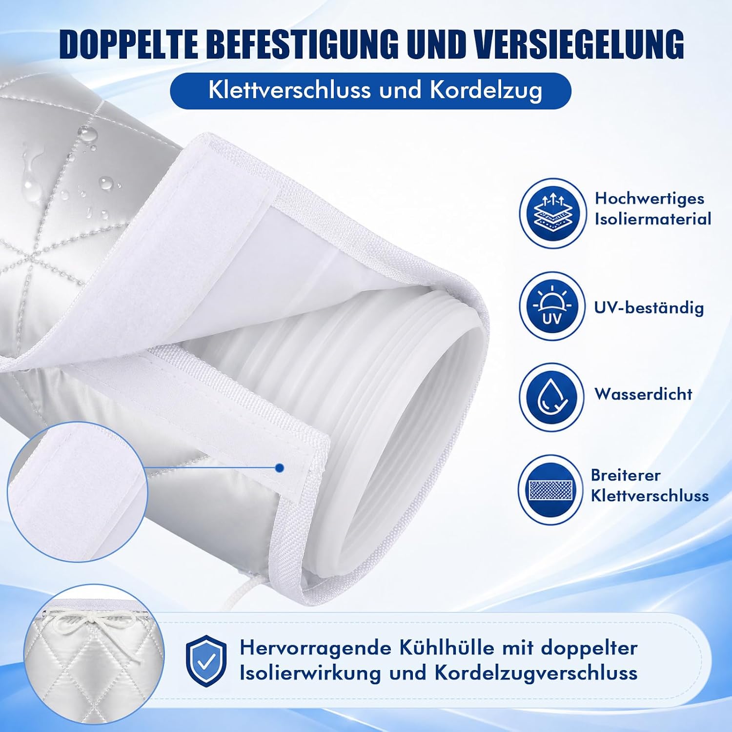 TUT 150 x 50 cm Hose Cover for Portable Air Conditioners with Drawstring and 4 Adjustable Mounting Straps, Climate Hose Cover Insulation - Air Conditioning Exhaust Hose Insulation Protective Cover