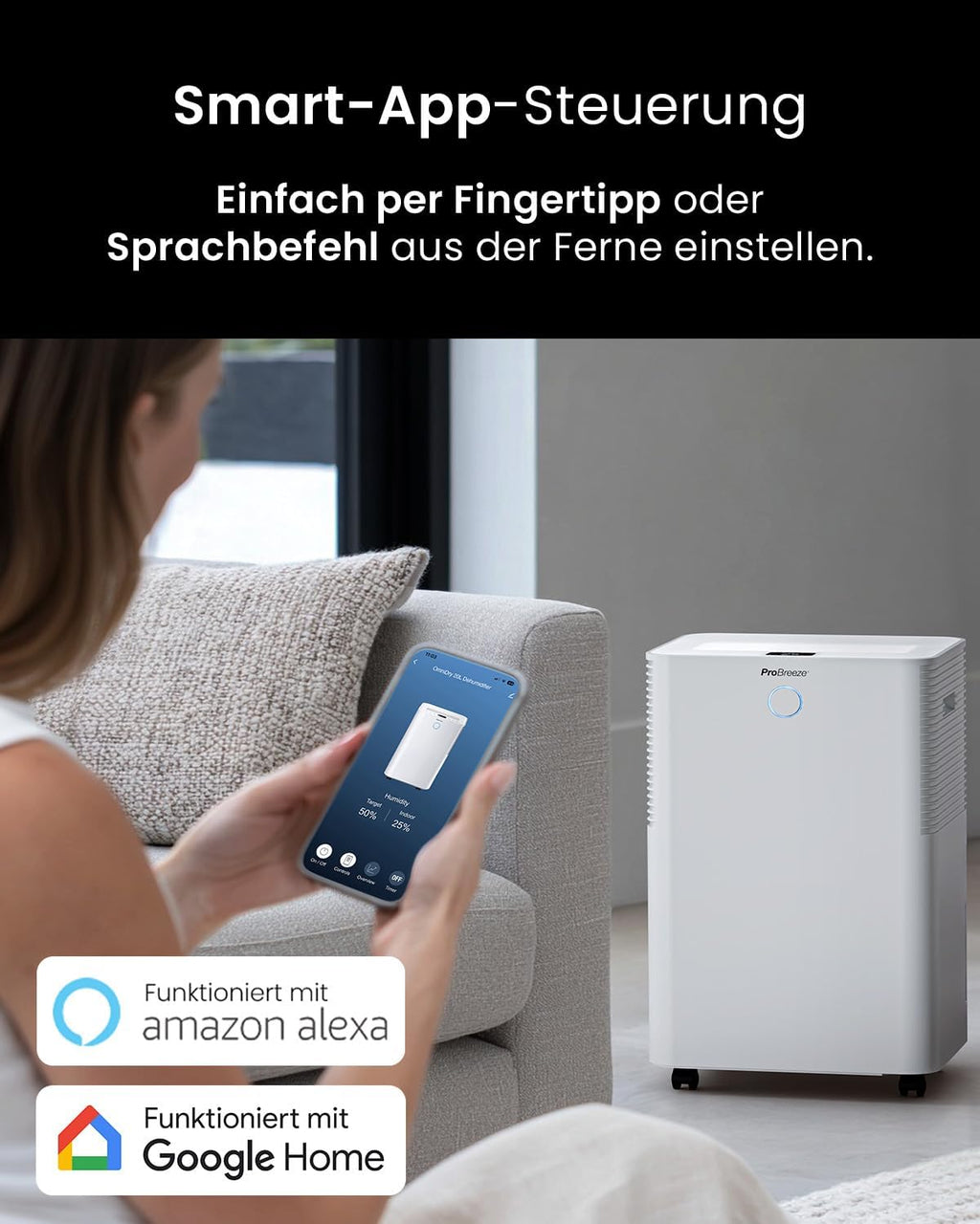 Pro Breeze OmniDry Luftentfeuchter mit App & WLAN, 20L in 24h Entfeuchtungsleistung - Luftentfeuchter elektrisch mit Wäschemodus, Feuchtigkeitssensor, Timer - Gegen Schimmel - Entfeuchter Dehumidifier