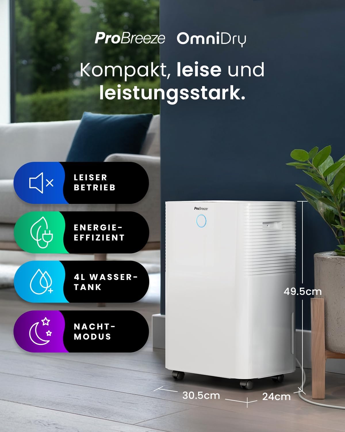 Pro Breeze OmniDry Luftentfeuchter mit App & WLAN, 20L in 24h Entfeuchtungsleistung - Luftentfeuchter elektrisch mit Wäschemodus, Feuchtigkeitssensor, Timer - Gegen Schimmel - Entfeuchter Dehumidifier