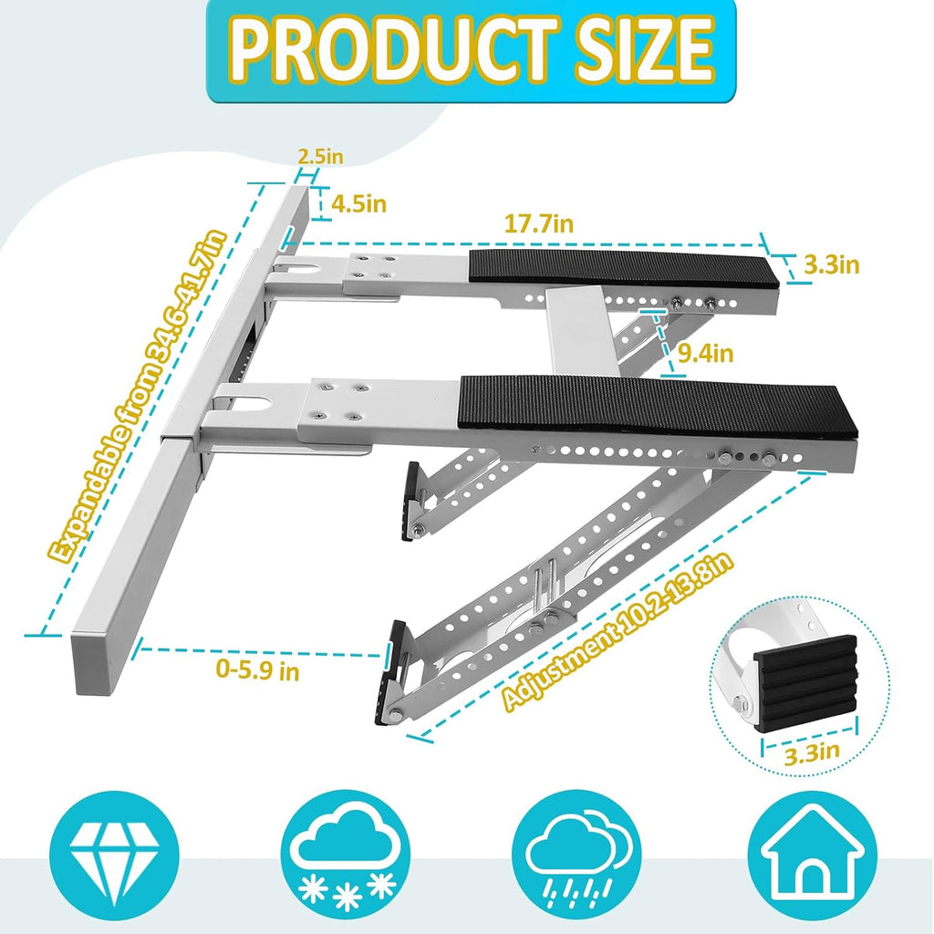 Air Conditioning Bracket No Drilling Adjustable Universal Window Bracket Single/Double Window Bracket Heavy Duty Steel Holds Up to 200lbs for 5000-24000 BTU Units