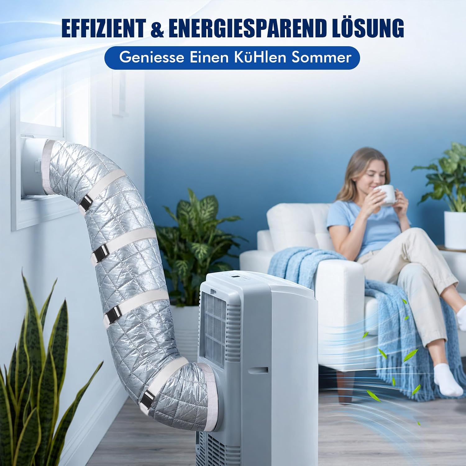 TUT 150 x 50 cm Hose Cover for Portable Air Conditioners with Drawstring and 4 Adjustable Mounting Straps, Climate Hose Cover Insulation - Air Conditioning Exhaust Hose Insulation Protective Cover