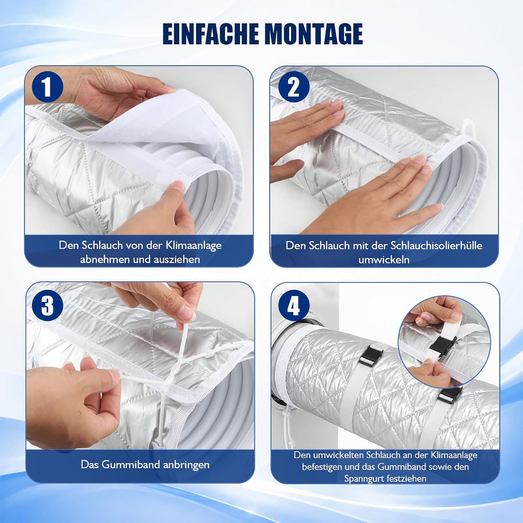 TUT 150 x 50 cm Hose Cover for Portable Air Conditioners with Drawstring and 4 Adjustable Mounting Straps, Climate Hose Cover Insulation - Air Conditioning Exhaust Hose Insulation Protective Cover