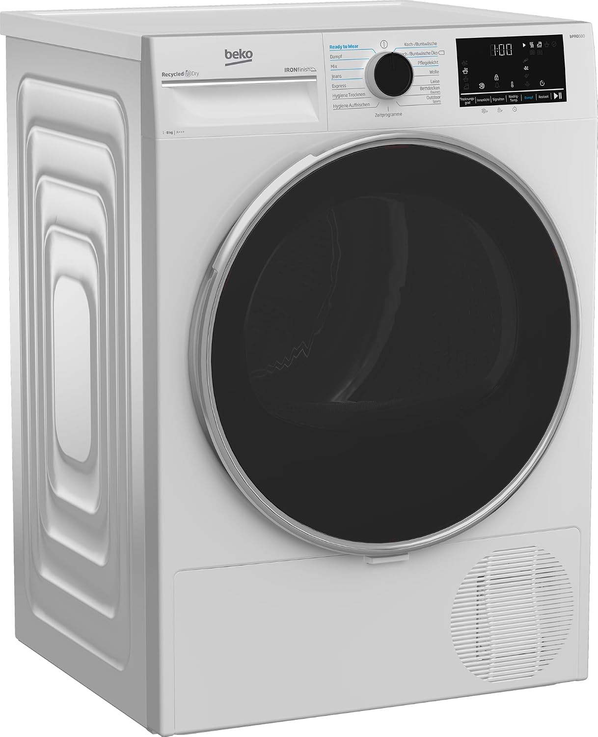 Beko B5T4824IF Wäschetrockner 8 kg, Frontlader Wärmepumpentrockner, Allergikergeeignet, 15 Programme, Dampffunktion, Knitterschutz, Sensortrocknung, Silent-Programm, Aquawave Schontrommel, Weiß