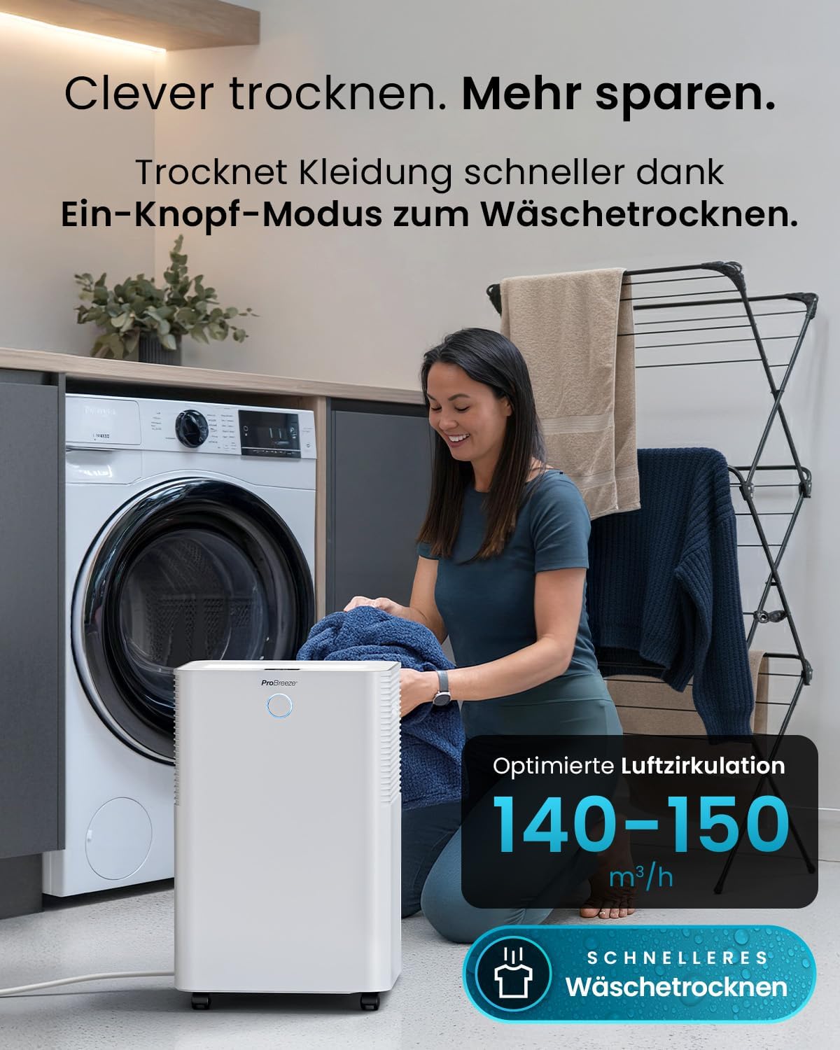 Pro Breeze OmniDry Luftentfeuchter mit App & WLAN, 20L in 24h Entfeuchtungsleistung - Luftentfeuchter elektrisch mit Wäschemodus, Feuchtigkeitssensor, Timer - Gegen Schimmel - Entfeuchter Dehumidifier
