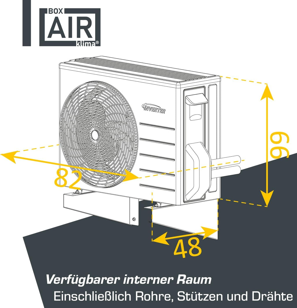 Box Air Klima Cover Clima Blade S Antracite - Aluminium Composite Air Conditioner Cover, Adjustable INOX Brackets, Wall Mounted, 90 x 70 x 49 cm (Depth 49-55) - Outdoor Unit Protection