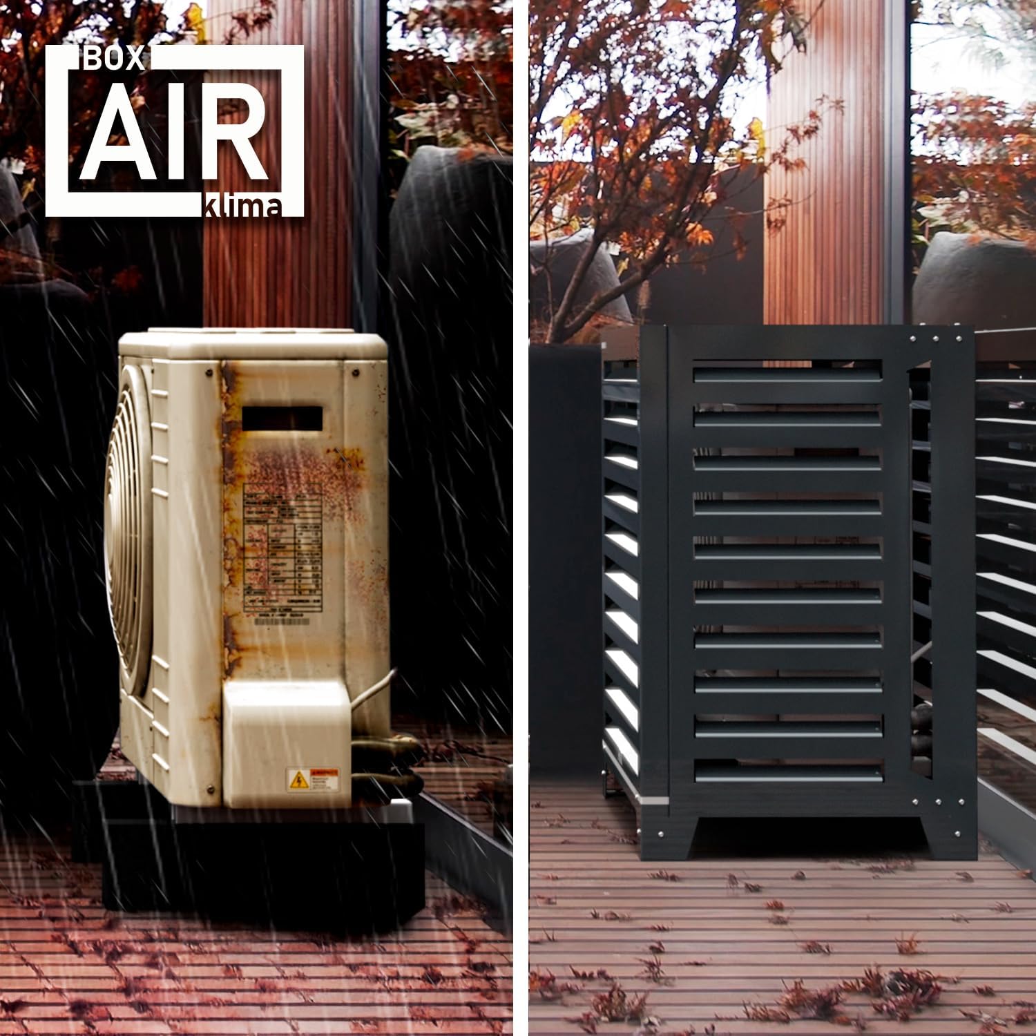 Box Air Klima Cover Clima Blade S Antracite - Aluminium Composite Air Conditioner Cover, Adjustable INOX Brackets, Wall Mounted, 90 x 70 x 49 cm (Depth 49-55) - Outdoor Unit Protection