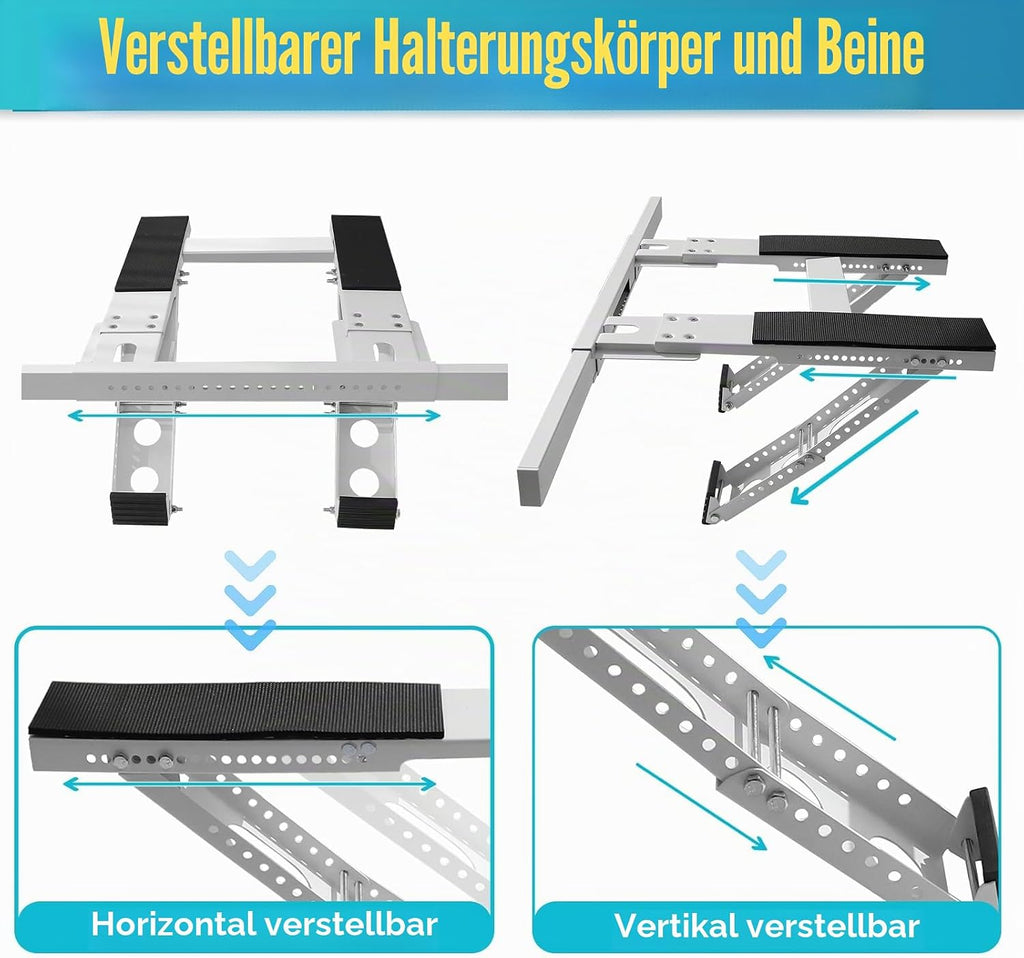 Air Conditioning Bracket No Drilling Adjustable Universal Window Bracket Single/Double Window Bracket Heavy Duty Steel Holds Up to 200lbs for 5000-24000 BTU Units