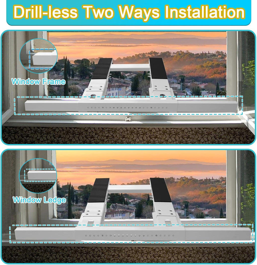 Air Conditioning Bracket No Drilling Adjustable Universal Window Bracket Single/Double Window Bracket Heavy Duty Steel Holds Up to 200lbs for 5000-24000 BTU Units