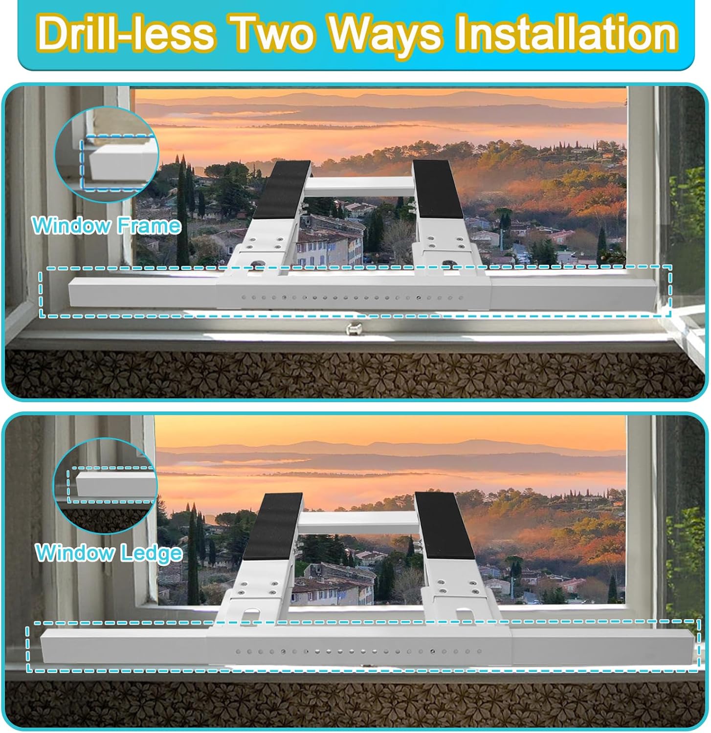 Air Conditioning Bracket No Drilling Adjustable Universal Window Bracket Single/Double Window Bracket Heavy Duty Steel Holds Up to 200lbs for 5000-24000 BTU Units