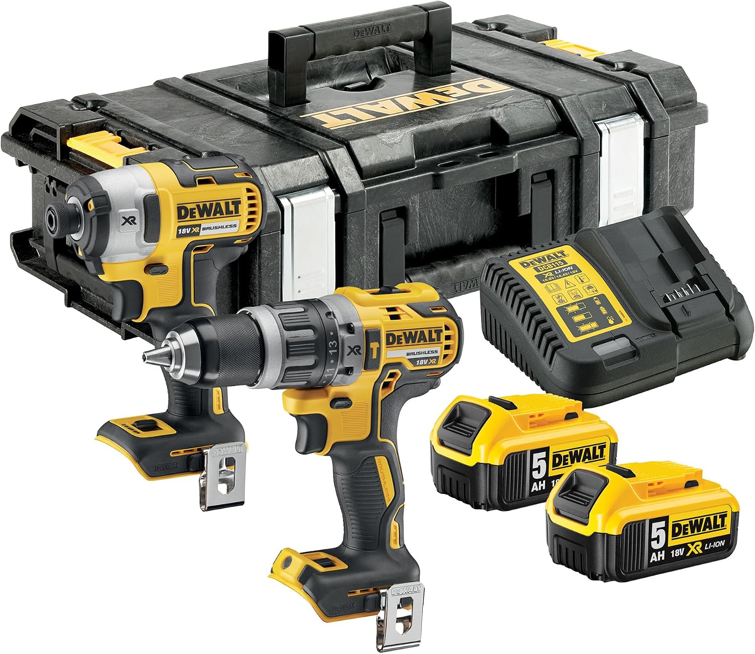 DEWALT Bürstenloses 18V XR Combo-Kit mit 2 x 5Ah Akkus, DCK266P2-QW