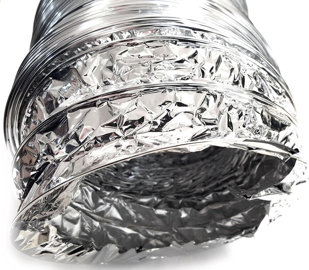 Intelmann Flexible Aluminium Hose 10 m Diameter 150 mm + 2 Stainless Steel Hose Clamps (80 100 125 150 160 200)